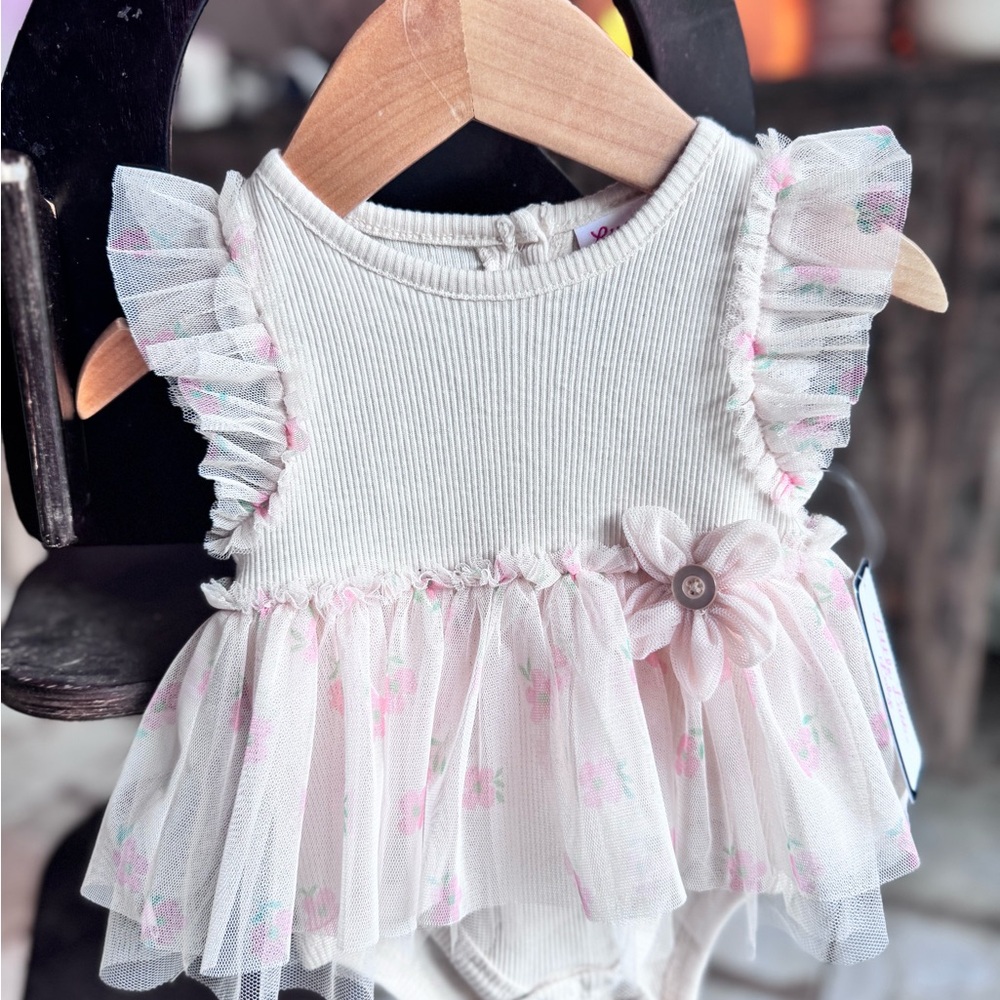 Little Lass Pink Floral Ruffle Bodysuit